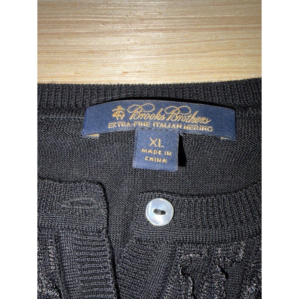 Brooks Brothers Women’s XL Black Merino Wool Ruffle Cardigan Sweater - Picture 3 of 7